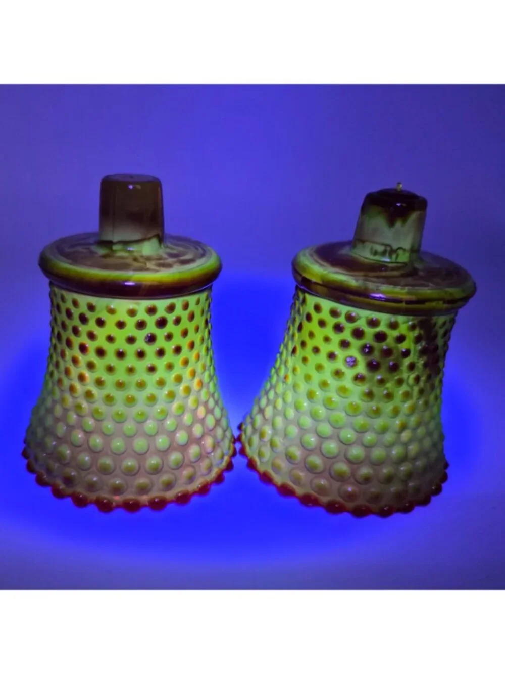 Ruby Red Glass Hobnail Peg Votive Candle Holders UV Reactive Vintage Pair
